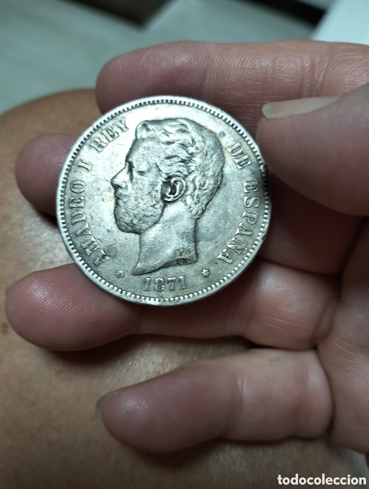 Material numism&aacute;tico: Moneda de 5 Pesetas de Plata - Amadeo I (1871) &bull; Estrella *18-*74 &bull; Ensayadores S.D.M.