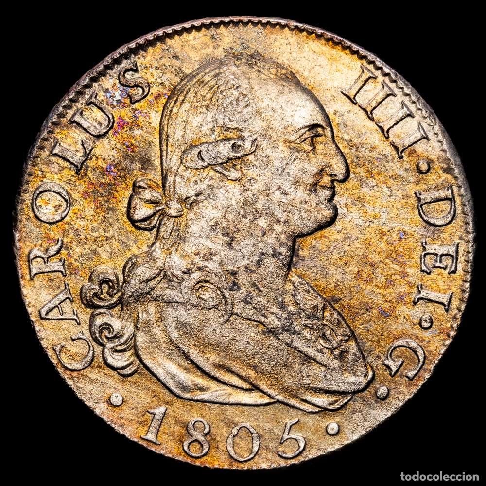 Material numism&aacute;tico: Carlos IV (1788-1808). 8 reales. 1805. Madrid. FA. (Cal-943). Ag. 26,85 gramos. EBC-. Bello color.