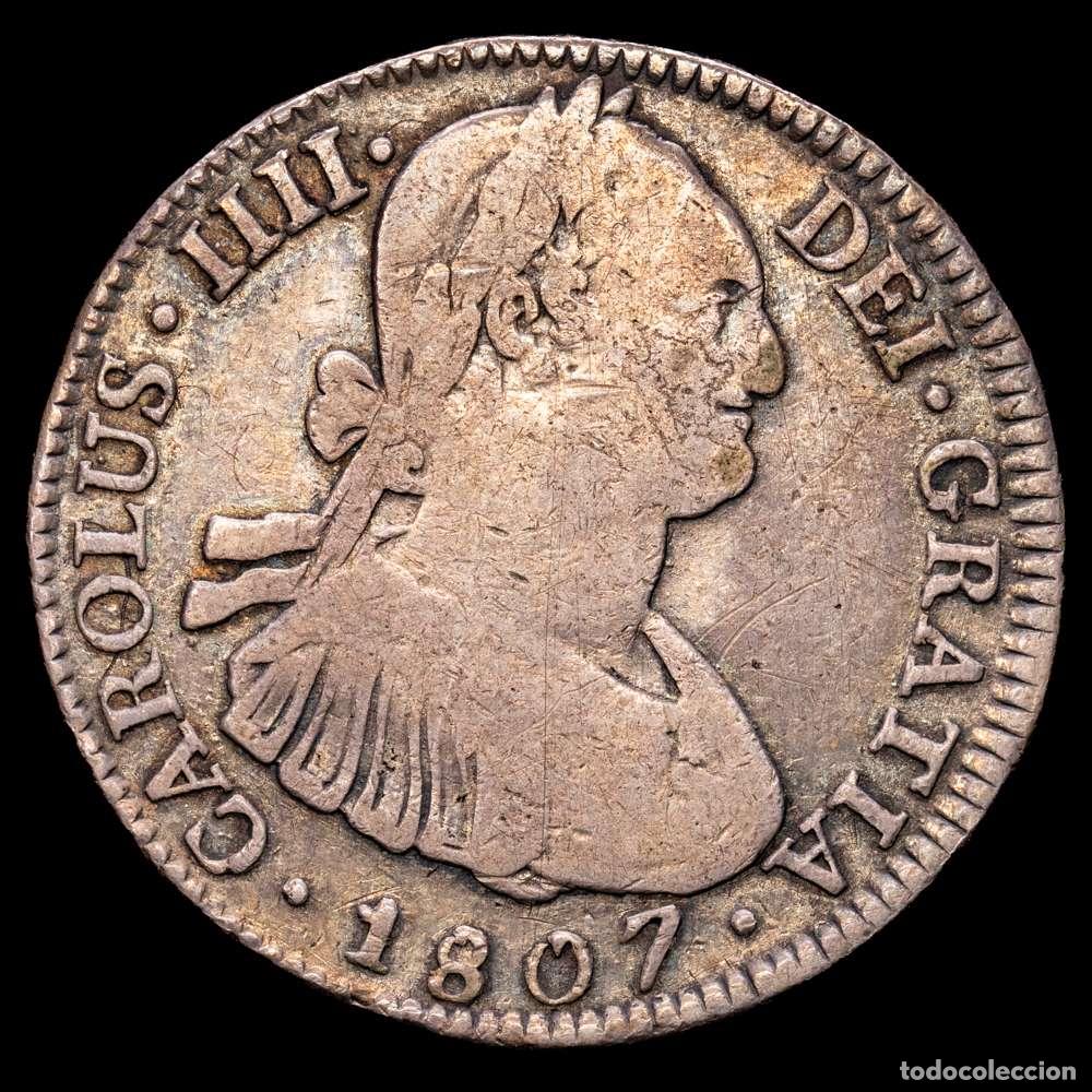 Material numism&aacute;tico: Carlos IV (1788-1808). 4 reales. 1807. Potos&iacute;. PJ. (Cal-843). Ag. 13,28 gramos. BC+.