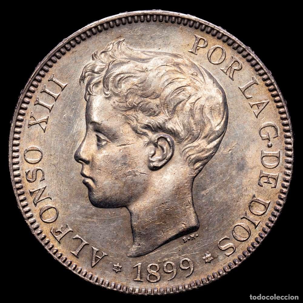 Material numism&aacute;tico: Alfonso XIII. 5 Pesetas. (24,88 g.). Madrid. 1899 *18-99*. (AC.110). SG&middot;V. EBC+. Suave tono.