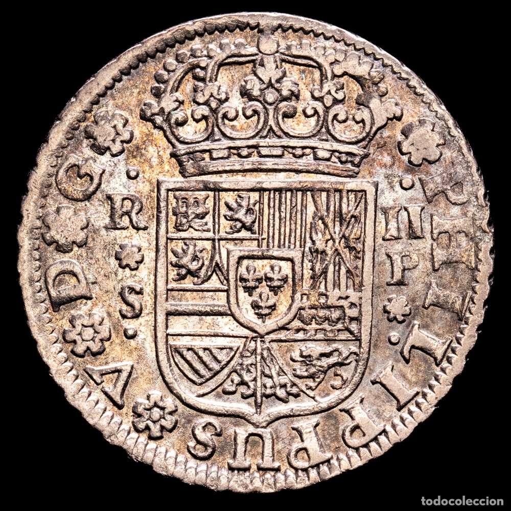 Material numism&aacute;tico: Felipe V (1700-1746). 2 reales. 1737. Sevilla. P. (Cal-997). Ag. 5,78 g. MBC+. Tono.