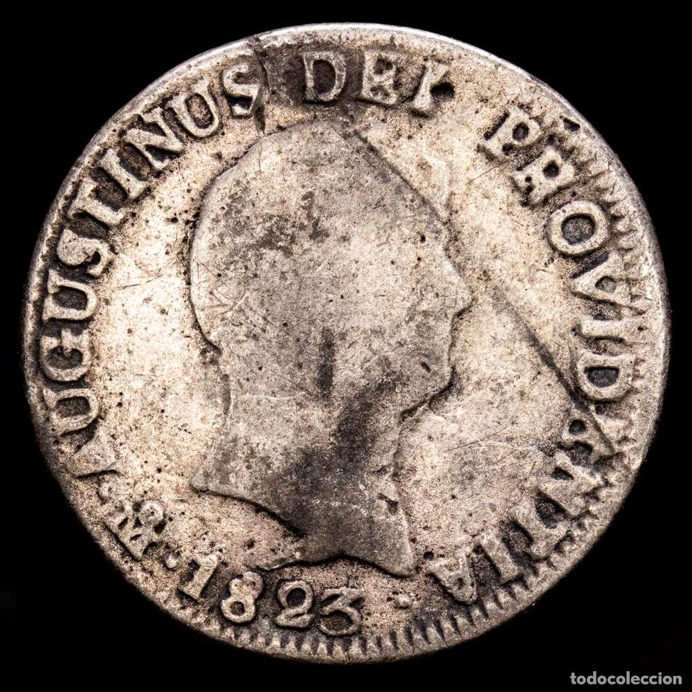 Material numism&aacute;tico: M&eacute;xico. Agust&iacute;n de Iturbide. 2 reales. 1823. M&eacute;xico. JM. (Km-302). Ag. 5,01 gramos. Muy escaso. BC+.