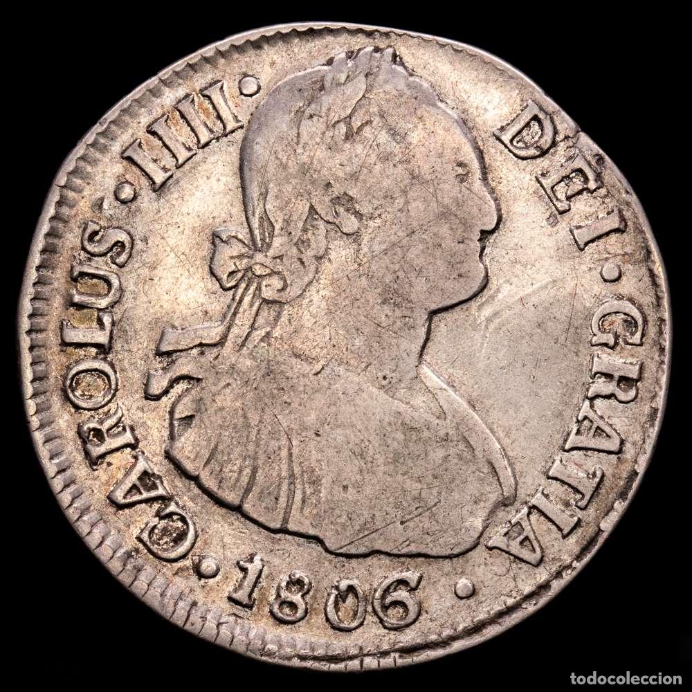 Material numism&aacute;tico: Carlos IV (1788-1808). 2 reales. 1806/5. Santiago. FJ. (Cal-709). Ag. 6,41 gramos. Tono. MBC-.