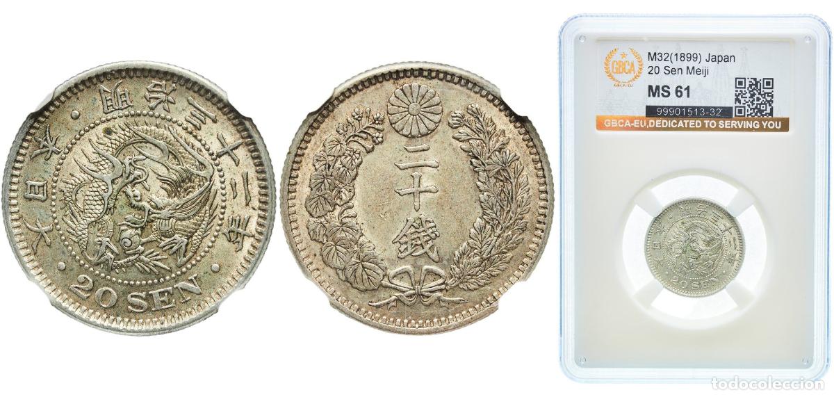 Material numism&aacute;tico: Japan Empire M32 (1899) 年二十三治明 20 Sen - Meiji Silver (.800) (20% copper) (15000000) 5.39g GBCA MS