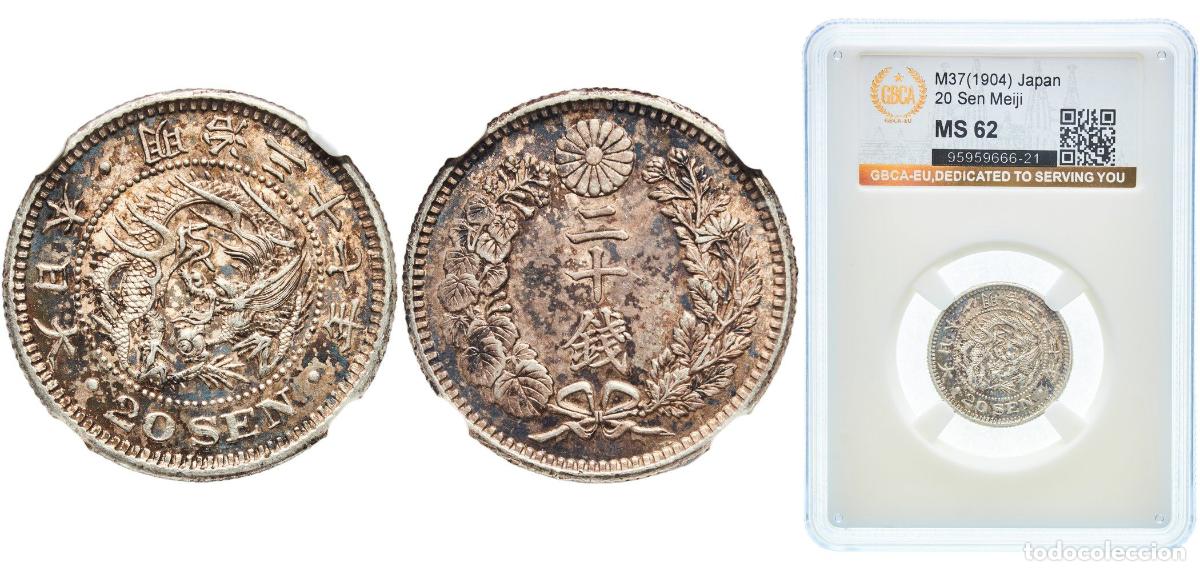 Material numism&aacute;tico: Japan Empire M37 (1904) 年七十三治明 20 Sen - Meiji Silver (.800) (20% copper) (5250000) 5.39g GBCA MS Y