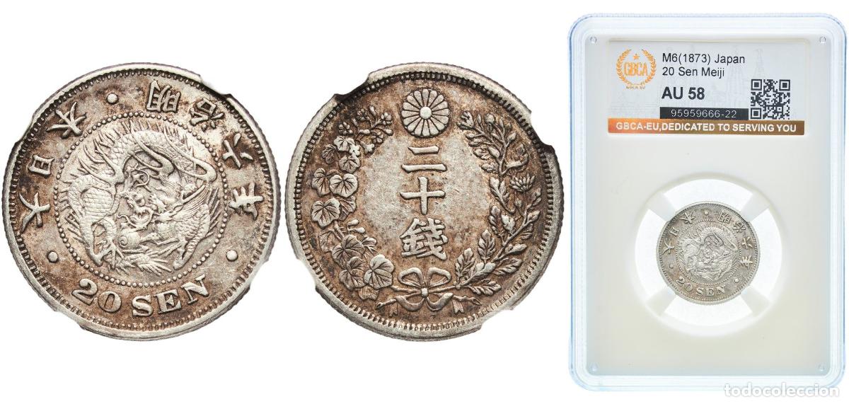 Material numism&aacute;tico: Japan Empire M6 (1873) 年六治明 20 Sen - Meiji Silver (.800) (20% copper) (5214284) 5.39g GBCA AU Y 24