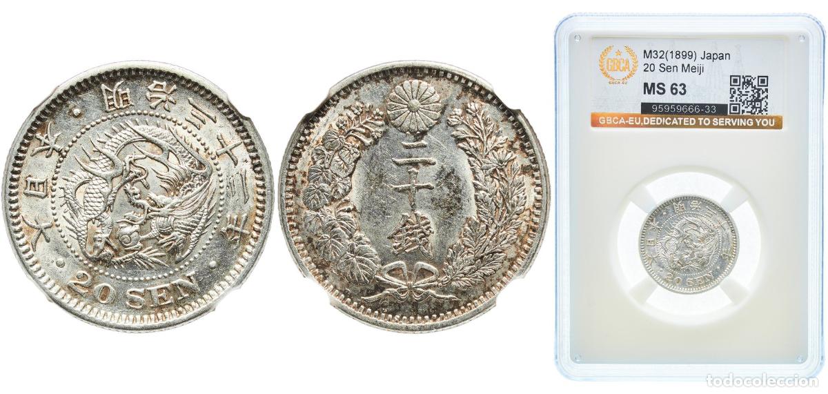 Material numism&aacute;tico: Japan Empire M32 (1899) 年二十三治明 20 Sen - Meiji Silver (.800) (20% copper) (15000000) 5.39g GBCA MS