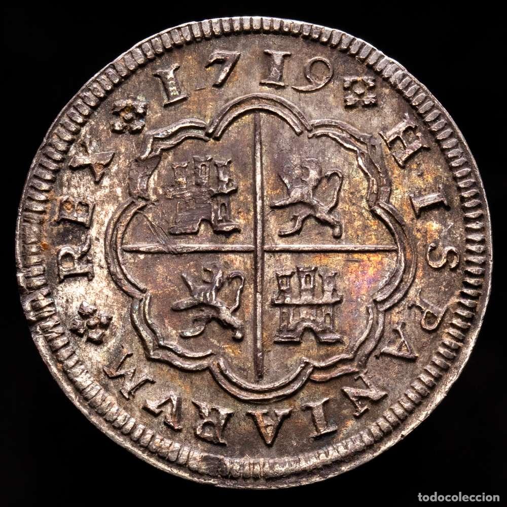 Material numism&aacute;tico: Felipe V (1700-1746). 1 real. 1719. Cuenca. JJ. (Cal-351). Ag. 2,33 g. EBC. P&aacute;tina oscura. Escasa.