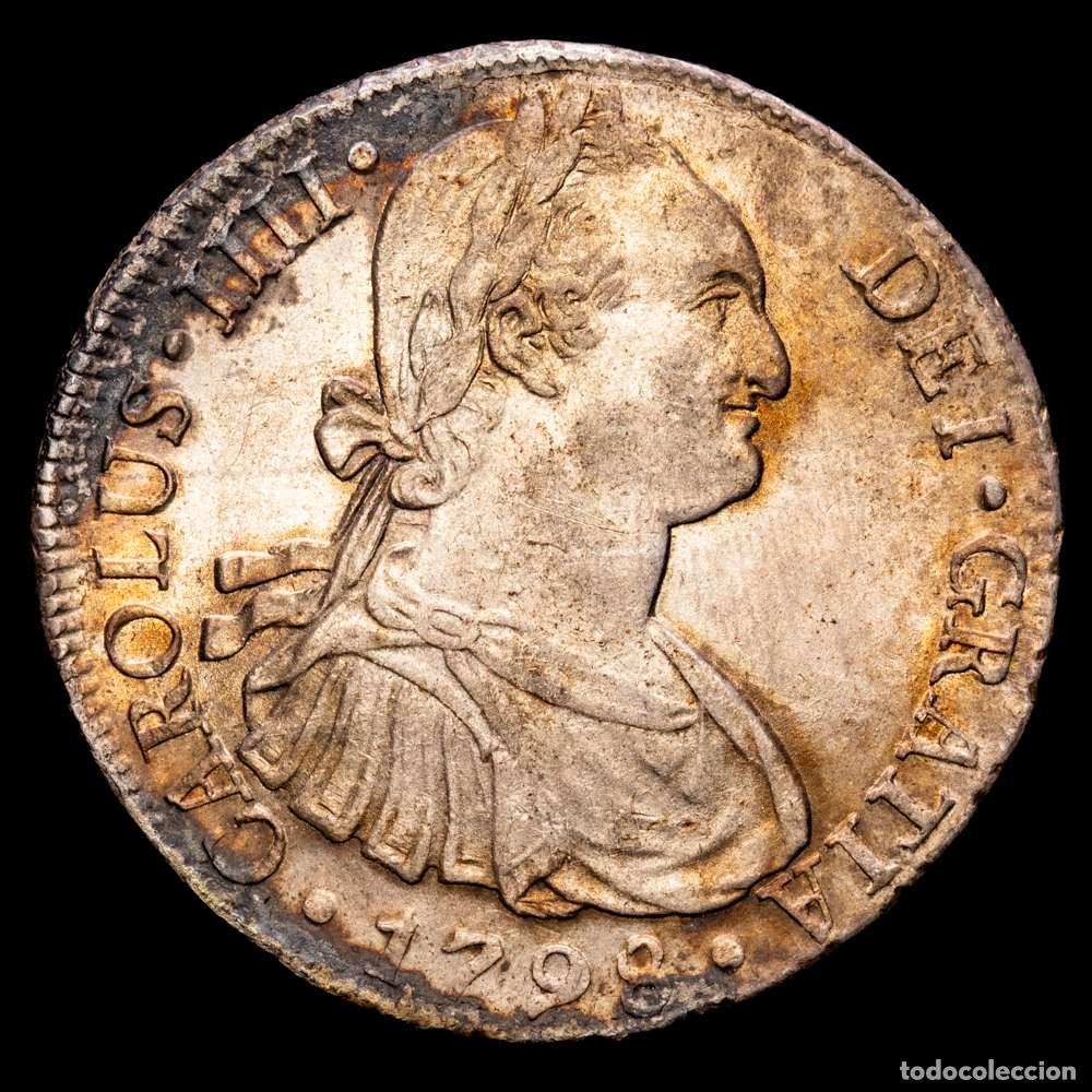 Material numism&aacute;tico: Carlos IV (1788-1808). 8 reales. 1798. Lima. IJ. (Cal-916). Ag. 26,79 gr. MBC+/EBC-. Suave p&aacute;tina.