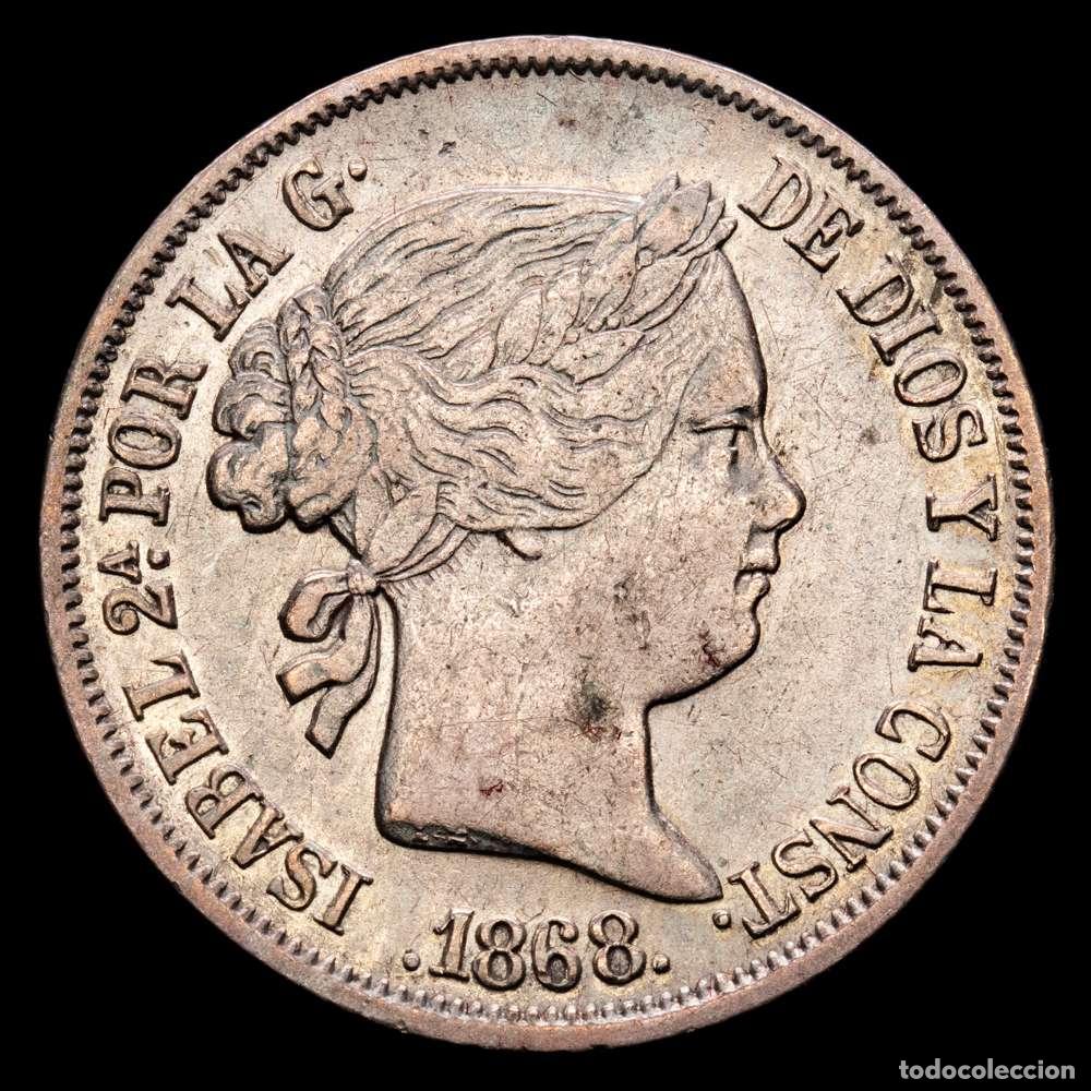 Material numism&aacute;tico: Isabel II (1833-1868). 20 centavos. 1868. Manila. (Cal-661). Ag. 5,09 gramos. MBC+.