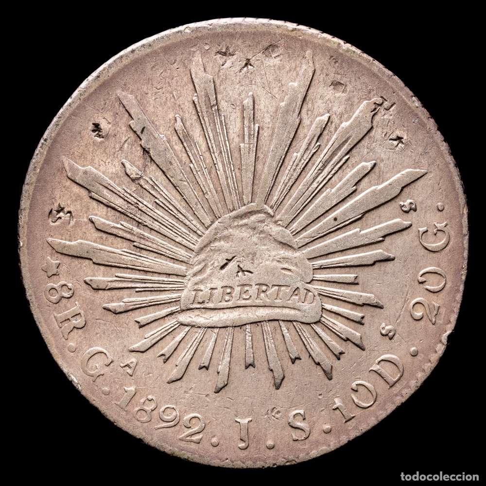 Material numism&aacute;tico: M&eacute;xico. 8 reales. 1892. Guadalajara. JS. (Km-377,6). Ag. 26,72 gramos. VF.