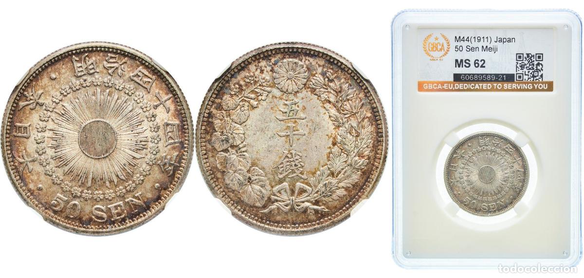 Material numism&aacute;tico: Japan Empire M44 (1911) 年四十四治明 50 Sen - Meiji Silver (.800) (20% copper) (9900437) 10.13g GBCA MS