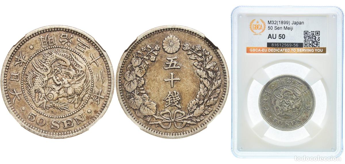 Material numism&aacute;tico: Japan Empire M32 (1899) 年二十三治明 50 Sen - Meiji Silver (.800) (20% copper) (10254431) 13.48g GBCA AU