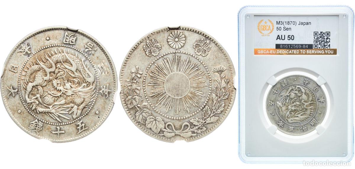 Material numism&aacute;tico: Japan Empire M3 (1870) 年三治明 50 Sen - Meiji (large type) Silver (.800) (20% copper) Japan Mint (1806