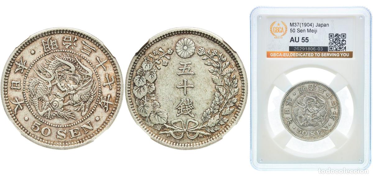 Material numism&aacute;tico: Japan Empire M37 (1904) 年七十三治明 50 Sen - Meiji Silver (.800) (20% copper) (5373652) 13.48g GBCA AU