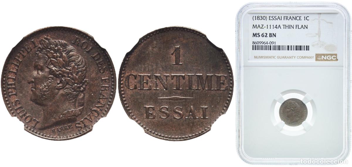 Material numism&aacute;tico: France Kingdom 1830 1 Centime - Louis Philippe I (pattern of Barre, Essai) Thin Flan Bronze 1.5g NG