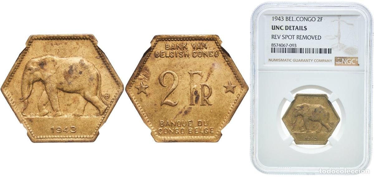 Material numism&aacute;tico: Belgian Congo Colony 1943 2 Francs - L&eacute;opold III Brass (65% Copper, 35% Zinc) Philadelphia Mint (25