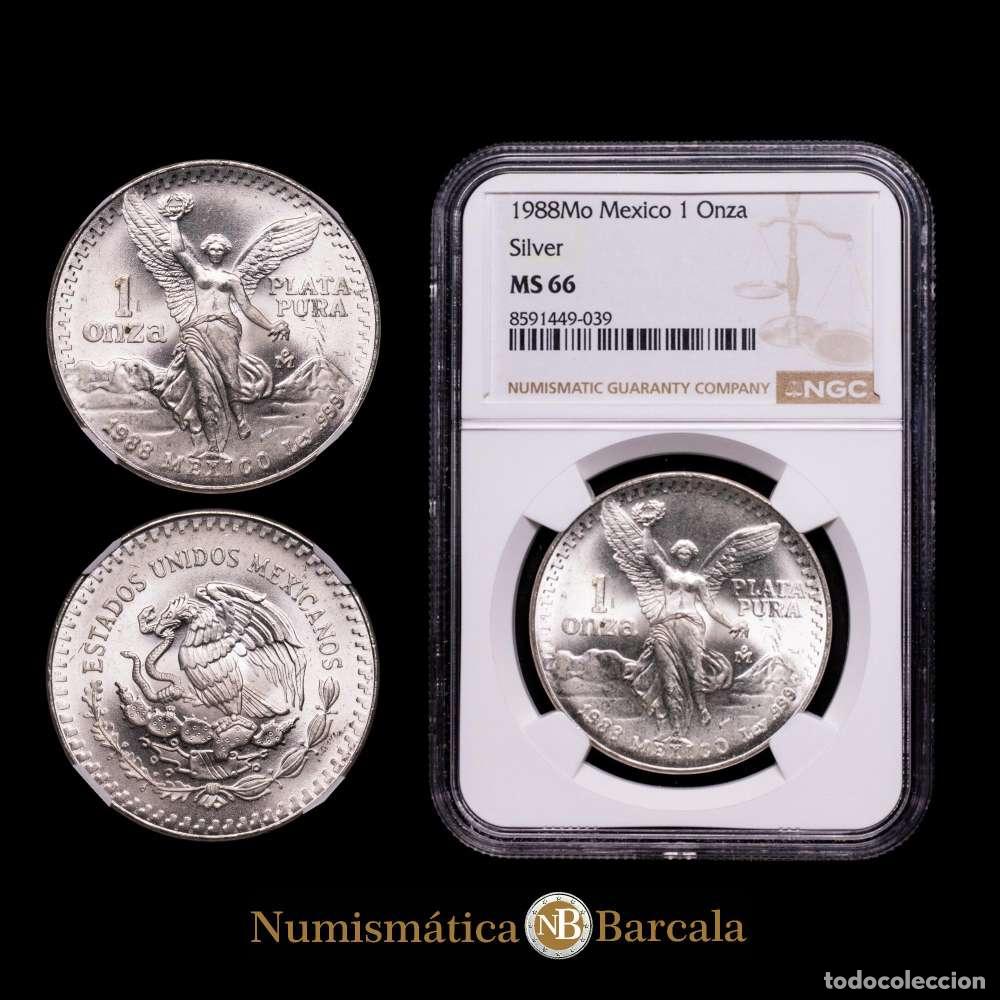 Material numism&aacute;tico: Estados Unidos Mexicanos. 1 Onza. (31,1 g.). M&eacute;xico. 1988. KM-613. Encapsulada por NGC como MS66.
