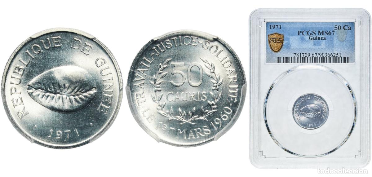 Material numism&aacute;tico: Guinea Republic 1971 50 Cauris Aluminium Shanghai Mint Co. Ltd 0.68g PCGS MS 67 Top Pop KM 42 Sch&ouml;