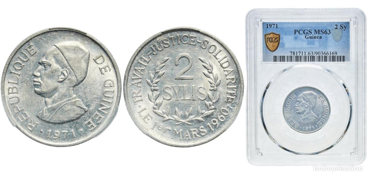 Material numism&aacute;tico: Guinea Republic 1971 2 Sylis Aluminium Shanghai Mint Co. Ltd 2g PCGS MS 63 KM 44 Sch&ouml;n 43