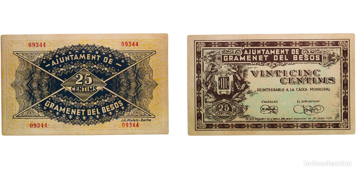 Material numism&aacute;tico: Spain Gramanet del Bes&ograve;s, Municipality of Second Republic 1937 25 C&eacute;ntimos (Gramanet del Bes&ograve;s) Pap