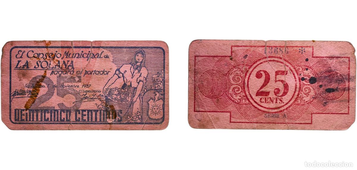 Material numism&aacute;tico: Spain La Solana, Municipality of Second Republic 1937 25 C&eacute;ntimos (La Solana) Paper (Thick paper or