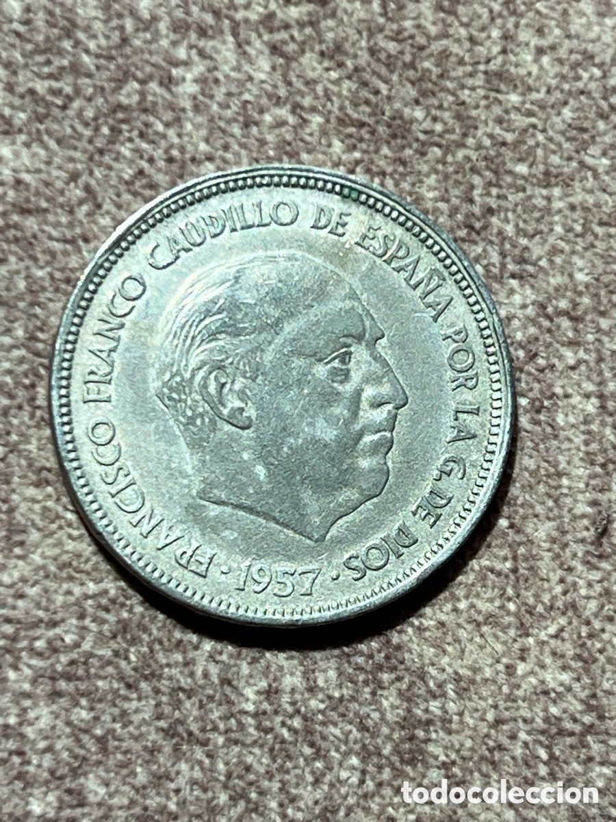 Material numism&aacute;tico: Moneda 25 pesetas estrella 65 del a&ntilde;o 1957 - Foto 2
