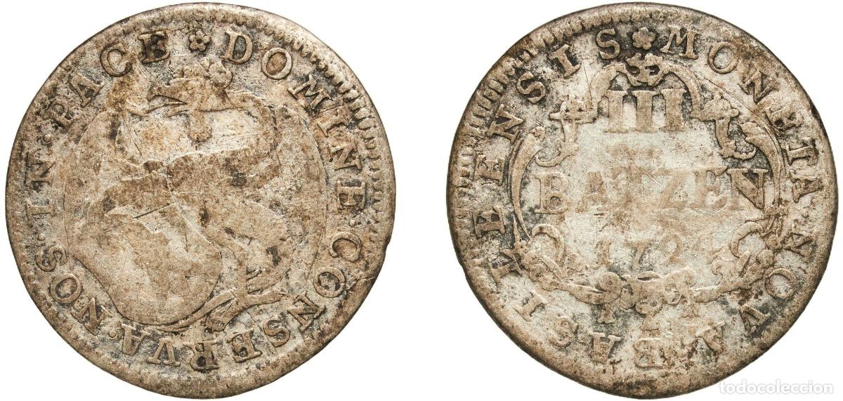 Material numism&aacute;tico: Switzerland Basel, City of Swiss cantons 1724 3 Batzen Billon 4.05g F KM 140 HMZ 2 104a HMZ 2 104b