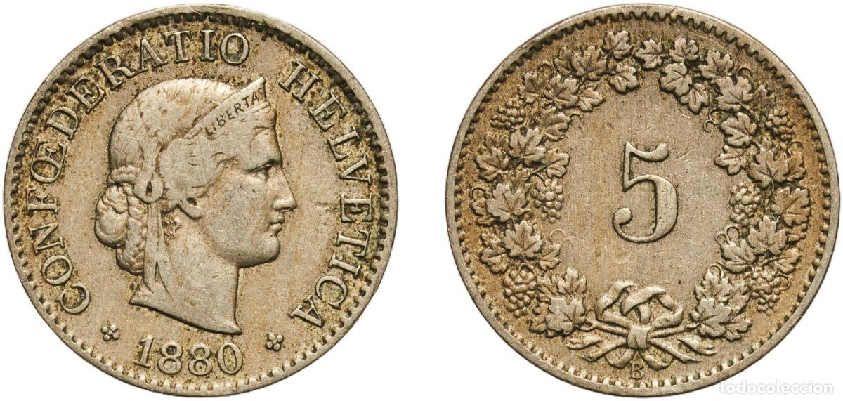 Material numism&aacute;tico: Switzerland Federal State 1880 B 5 Rappen (Libertas; copper-nickel) Copper-nickel (75% copper, 25%
