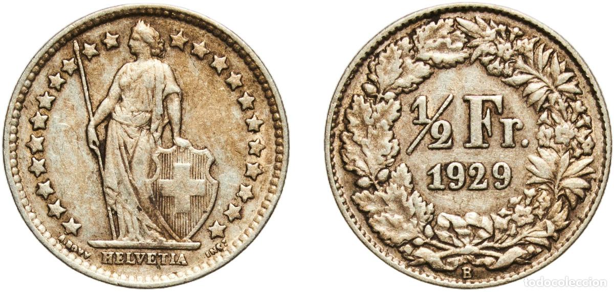 Material numism&aacute;tico: Switzerland Federal State 1929 B &frac12; Franc (Helvetia standing; silver) Silver (.835) (.165 copper) Be