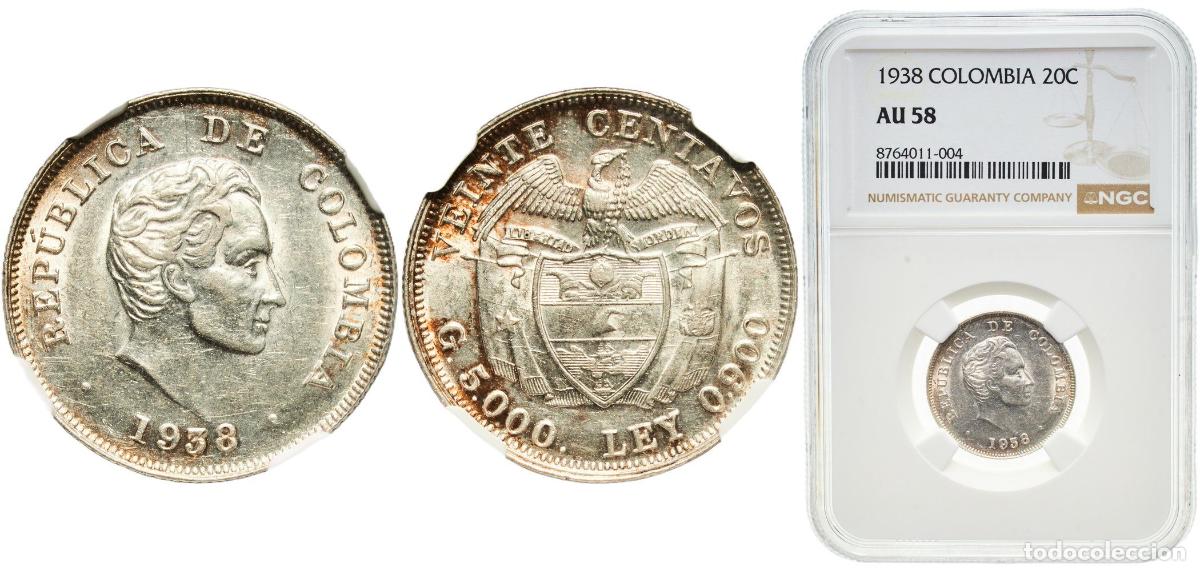 Material numism&aacute;tico: Colombia Republic 1938 20 Centavos Silver (.900) Heaton and Sons / The Mint Birmingham Limited (141