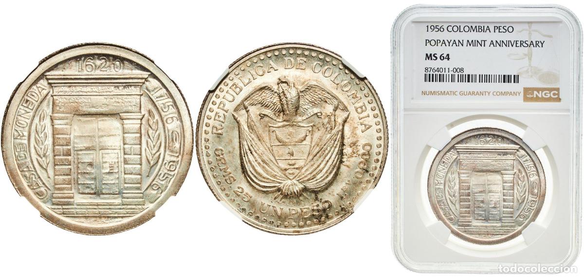 Material numism&aacute;tico: Colombia Republic 1956 1 Peso (Casa de la Moneda Popay&aacute;n) Original luster Silver (.900) (Copper .10
