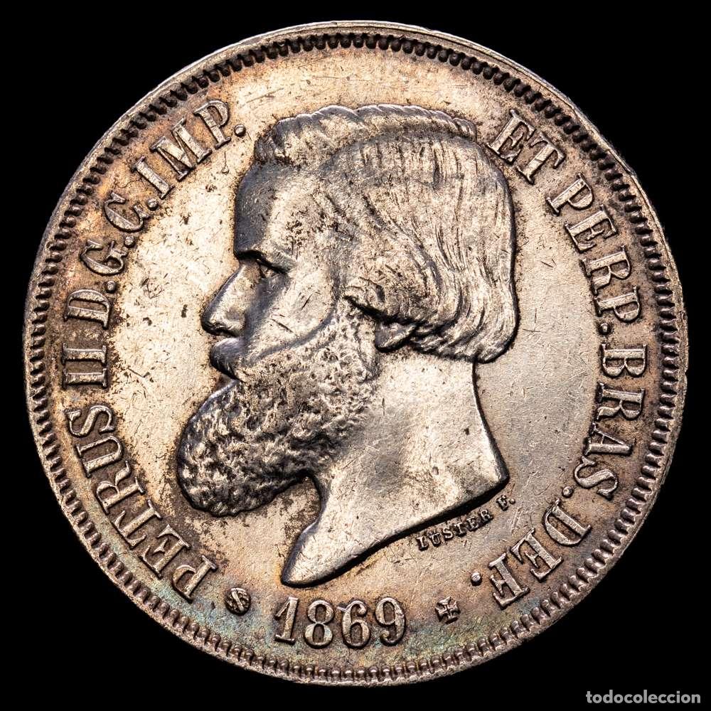 Material numism&aacute;tico: Brasil - Pedro II. 2000 Reis. (24,93 g.). 1869. KM 475. MBC+/EBC. Tono.
