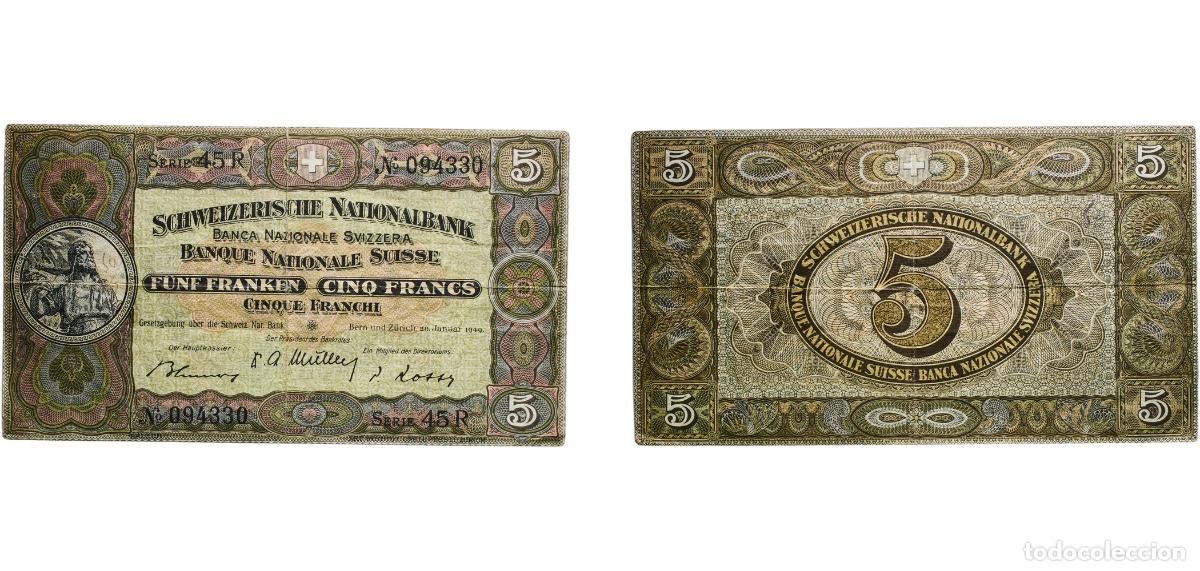 Material numism&aacute;tico: Switzerland Federal State 1949 5 Francs (2nd series) Paper XF P 11 TBB 305 Richt/Kunz CH36