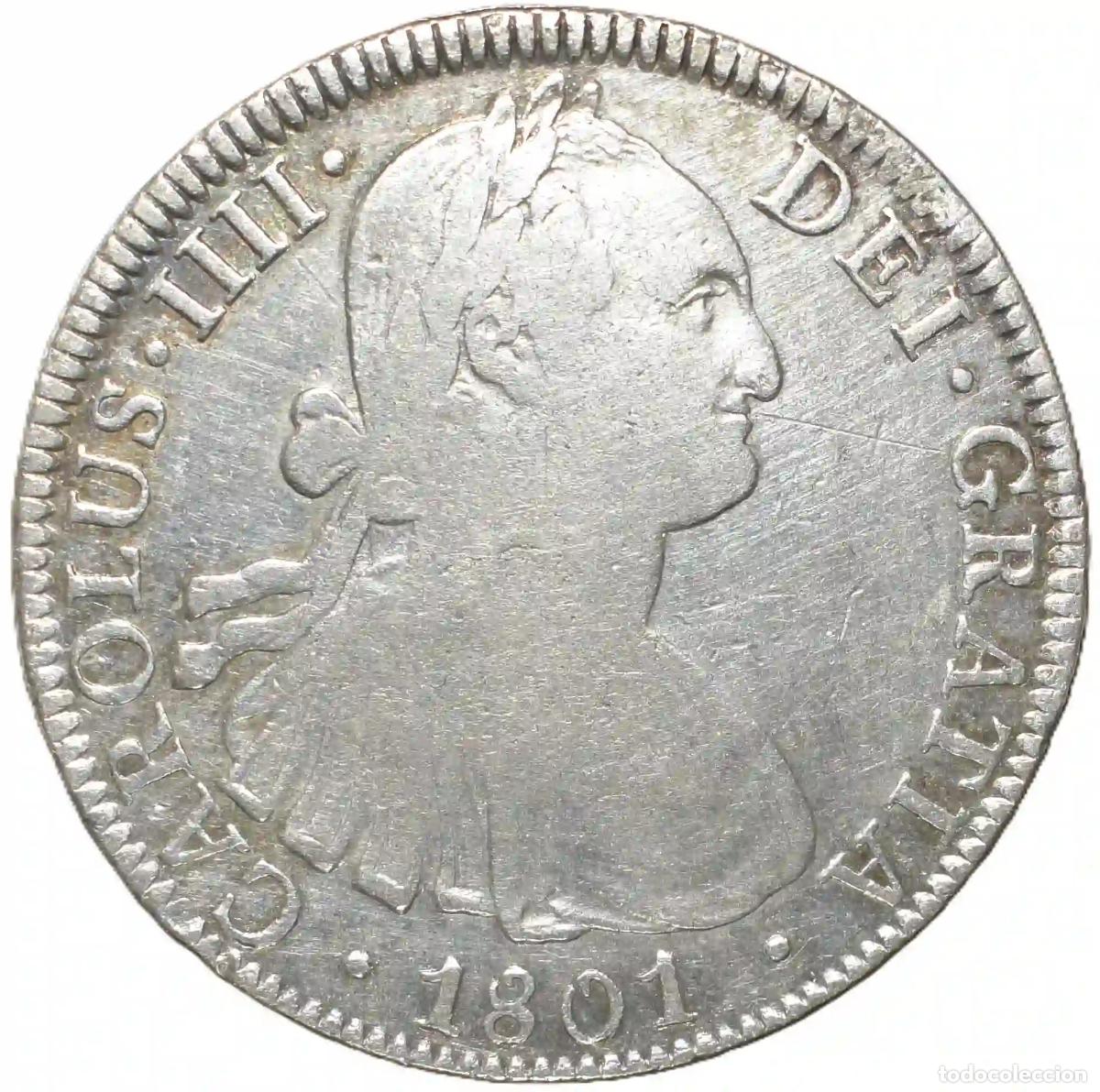 Material numism&aacute;tico: Moneda 8 Reales de 1801. Carlos IV. M&eacute;jico. Ensayador FT.