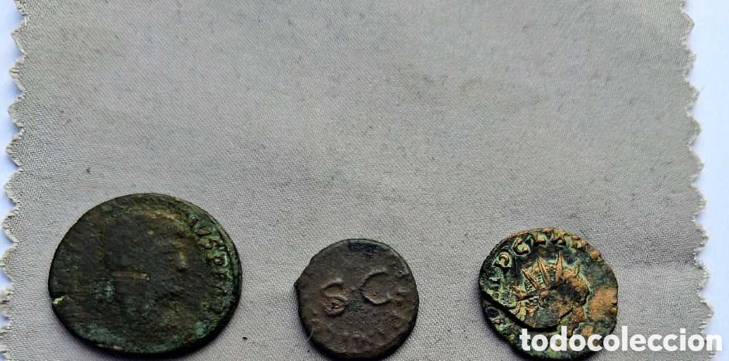 Material numism&aacute;tico: LOTE 3 MONEDAS ROMANAS - Sestercio pesado + SC raro + Victorino 269 d.C. cobriza - Atribuci&oacute;n provis