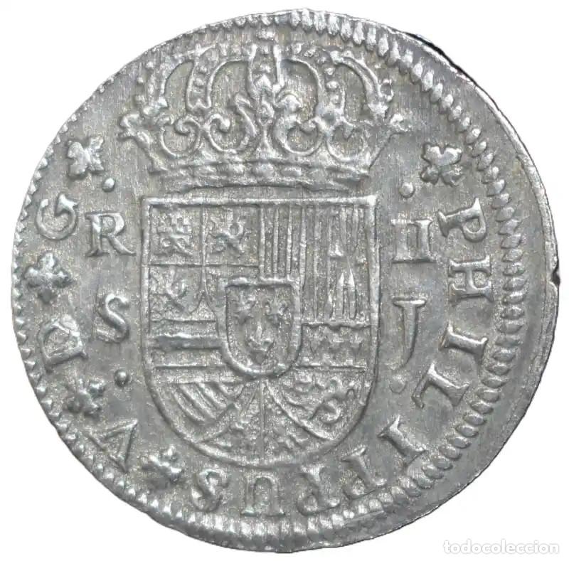 Material numism&aacute;tico: Moneda de 2 Reales de 1724. Felipe V. Sevilla. Ensayador-J
