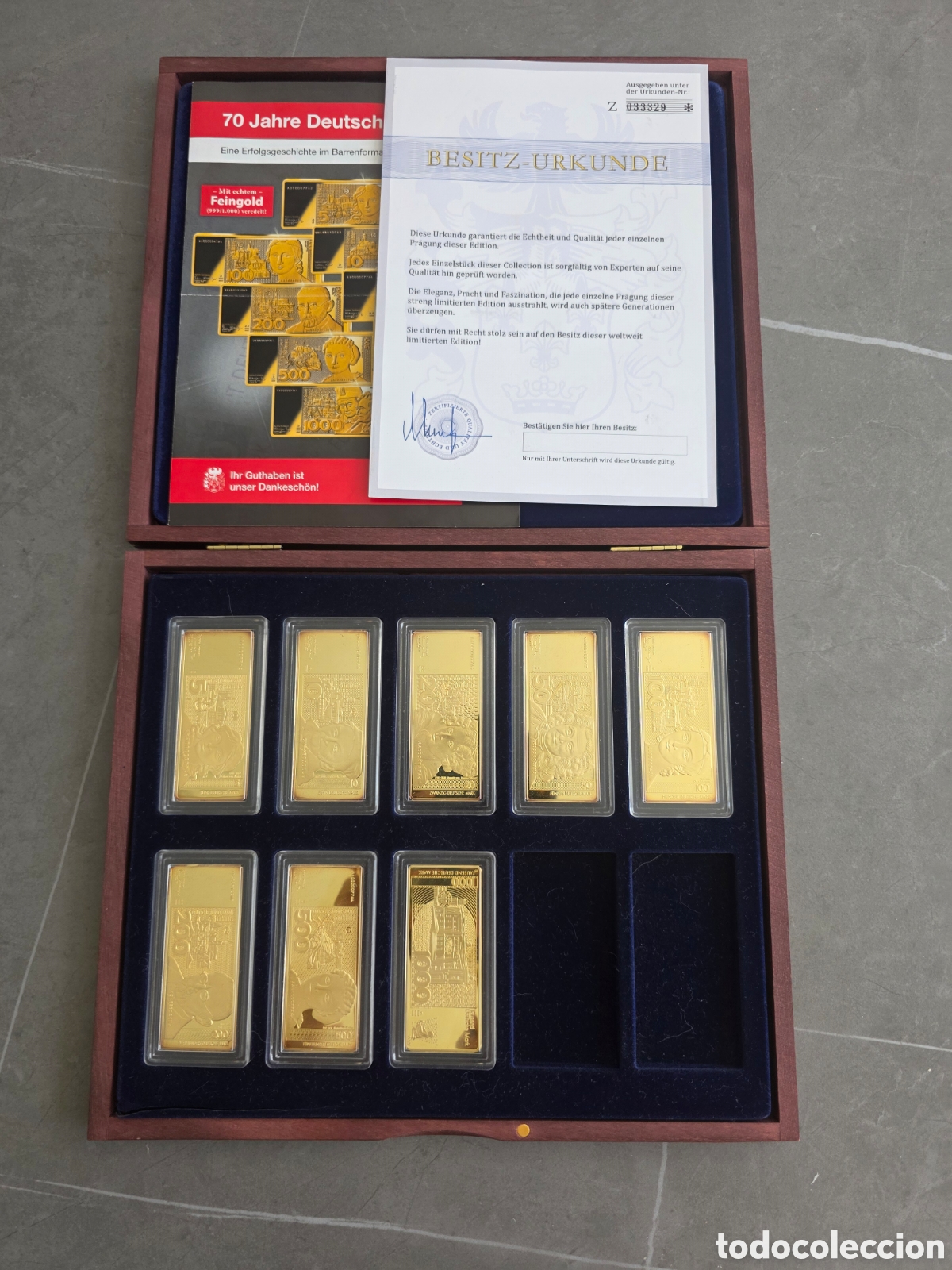 Material numism&aacute;tico: Colecci&oacute;n 70 a&ntilde;os Billetes Alemanes chapado en Oro 24 k