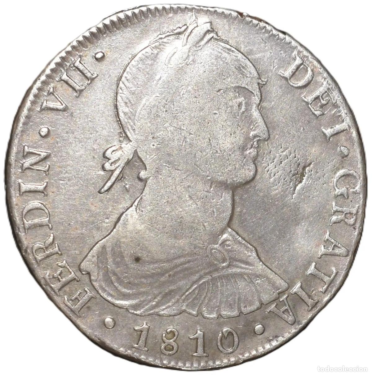 Material numism&aacute;tico: Moneda de 8 Reales de 1810. Fernando VII. Lima. JP. Variante Lazo Corto