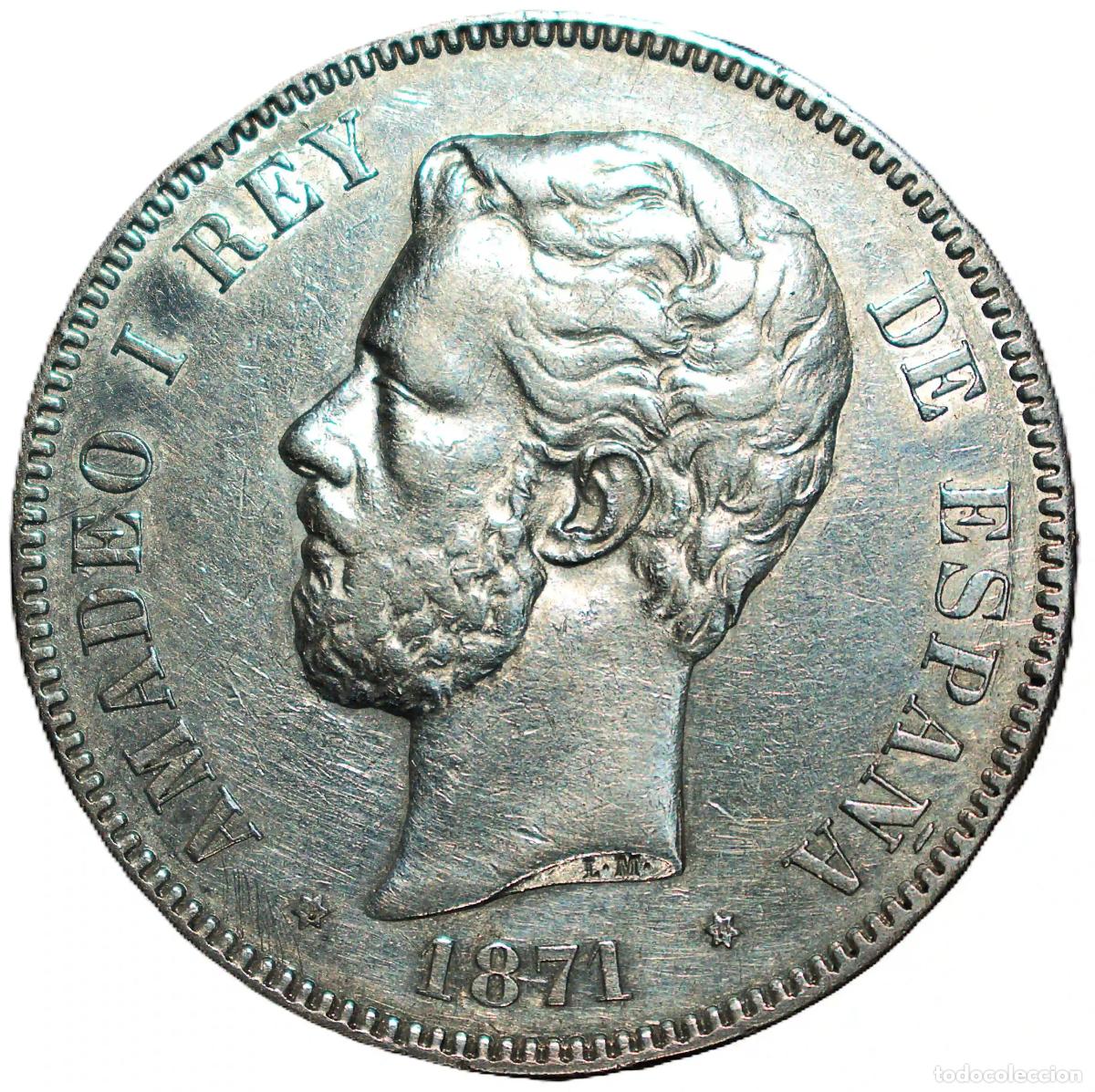 Material numism&aacute;tico: Moneda de 5 Pesetas de 1871*74 de Amadeo I