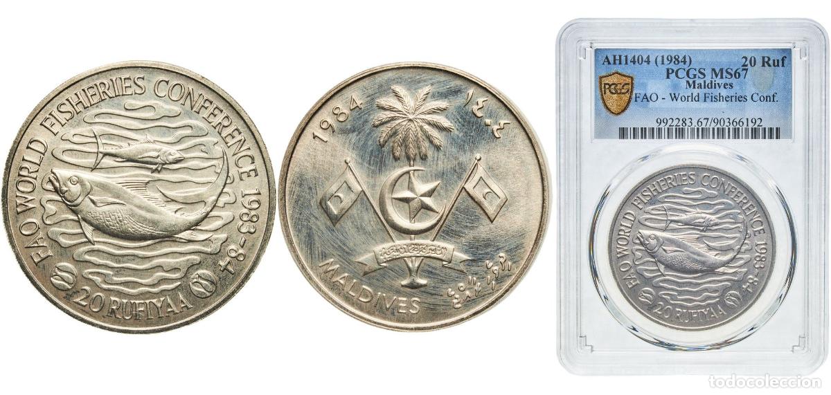 Material numism&aacute;tico: Maldives Second Republic AH1404 (1984) 20 Rufiyaa (FAO - WFC) Copper-nickel (100000) 28.4g PCGS MS