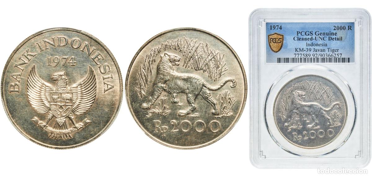 Material numism&aacute;tico: Indonesia Republic 1974 2000 Rupiah (Javan Tiger) Silver (.500) Royal Mint (43648) 25.31g PCGS UNC