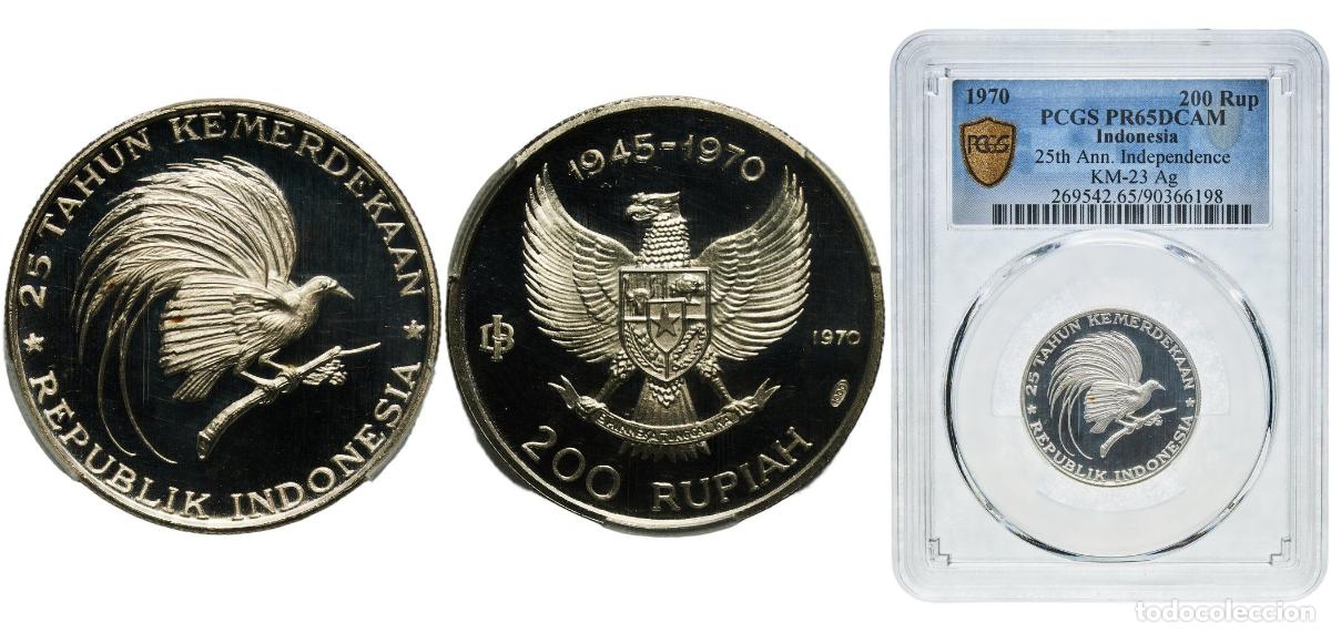 Material numism&aacute;tico: Indonesia Republic 1970 200 Rupiah (Great Bird of Paradise) Silver (.999) (5100) 8g PCGS PR 65 KM