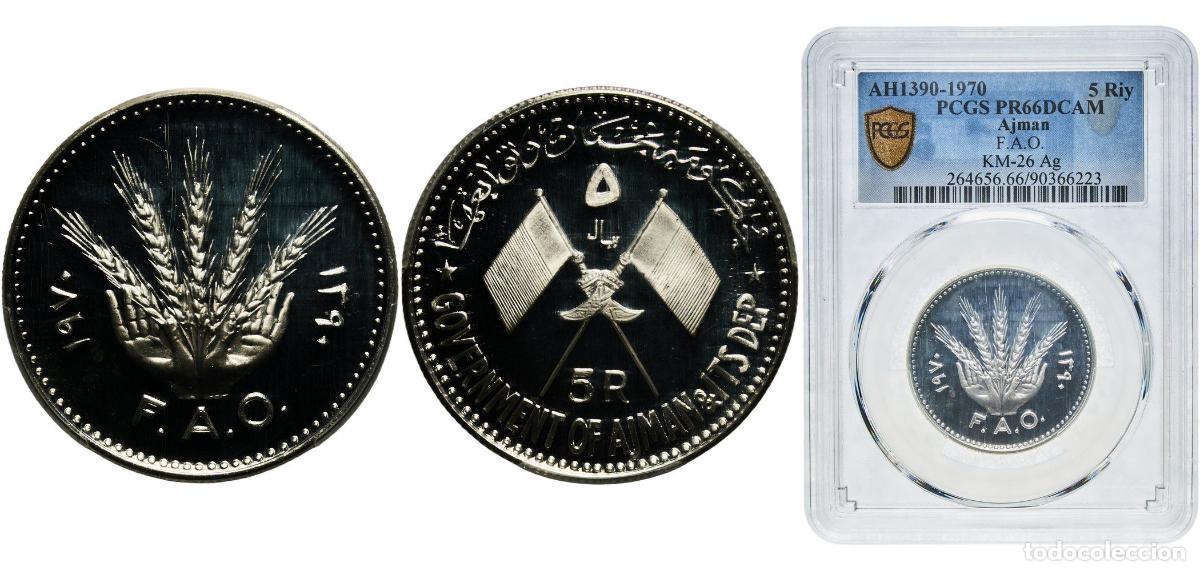 Material numism&aacute;tico: United Arab Emirates Ajman Ajman Emirate AH1390 (1970) 5 Riyals - Rashid (FAO) Silver (.925) (2000)