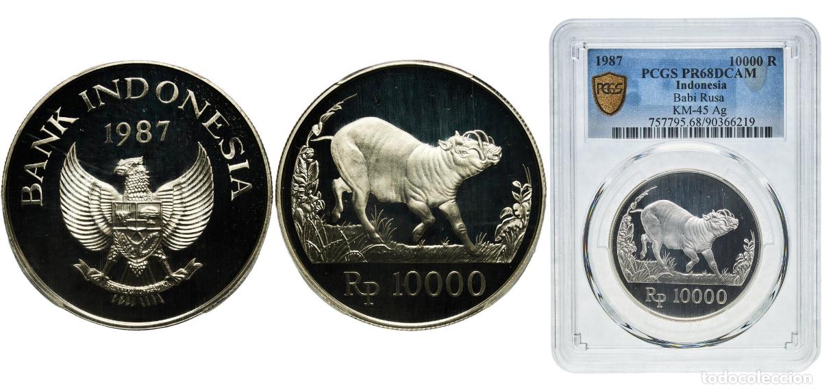 Material numism&aacute;tico: Indonesia Republic 1987 10 000 Rupiah (Wildlife) Silver (.925) (25000) 19.44g PCGS PR 68 KM 45 Sch