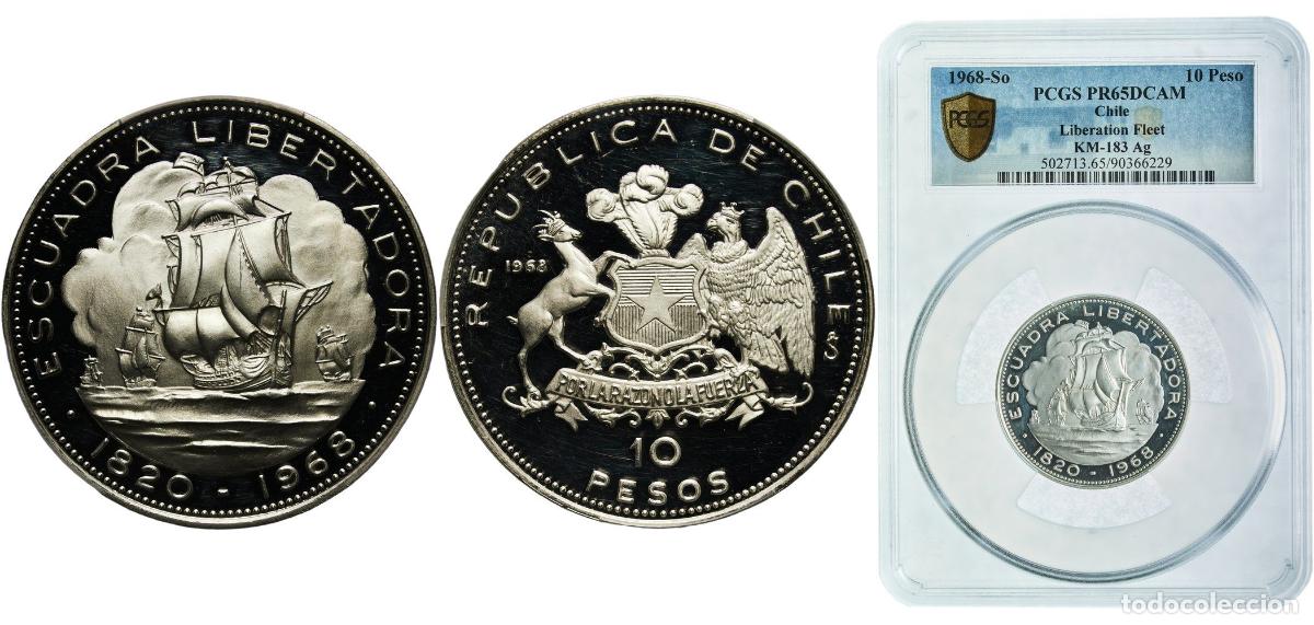 Material numism&aacute;tico: Chile Republic 1968 So 10 Pesos (Arrival of Liberation Fleet) Silver (.999) Santiago Mint (1215) 45