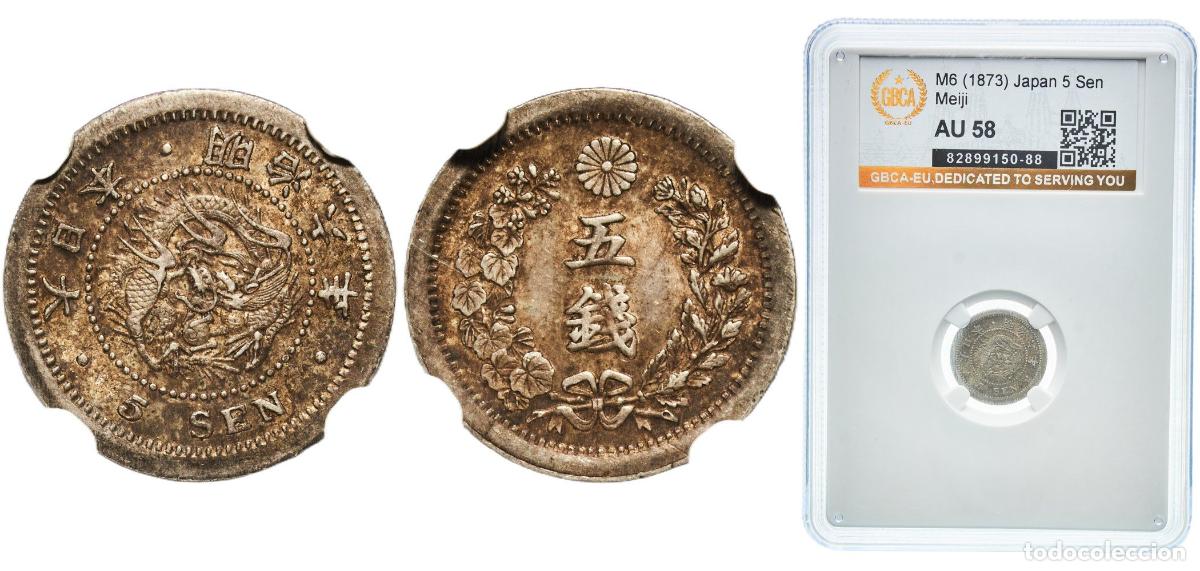 Material numism&aacute;tico: Japan Empire M6 (1873) 年六治明 5 Sen - Meiji Silver (.800) (20% copper) Japan Mint 1.35g GBCA AU Y 22