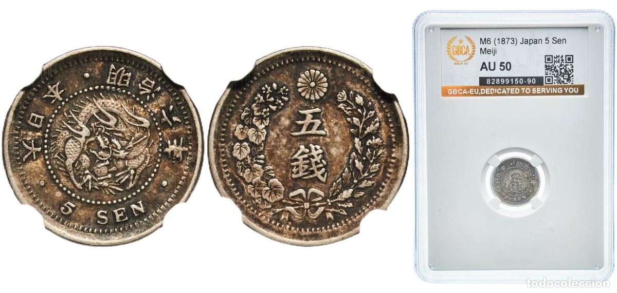 Material numism&aacute;tico: Japan Empire M6 (1873) 年六治明 5 Sen - Meiji Silver (.800) (20% copper) Japan Mint 1.35g GBCA AU Y 22