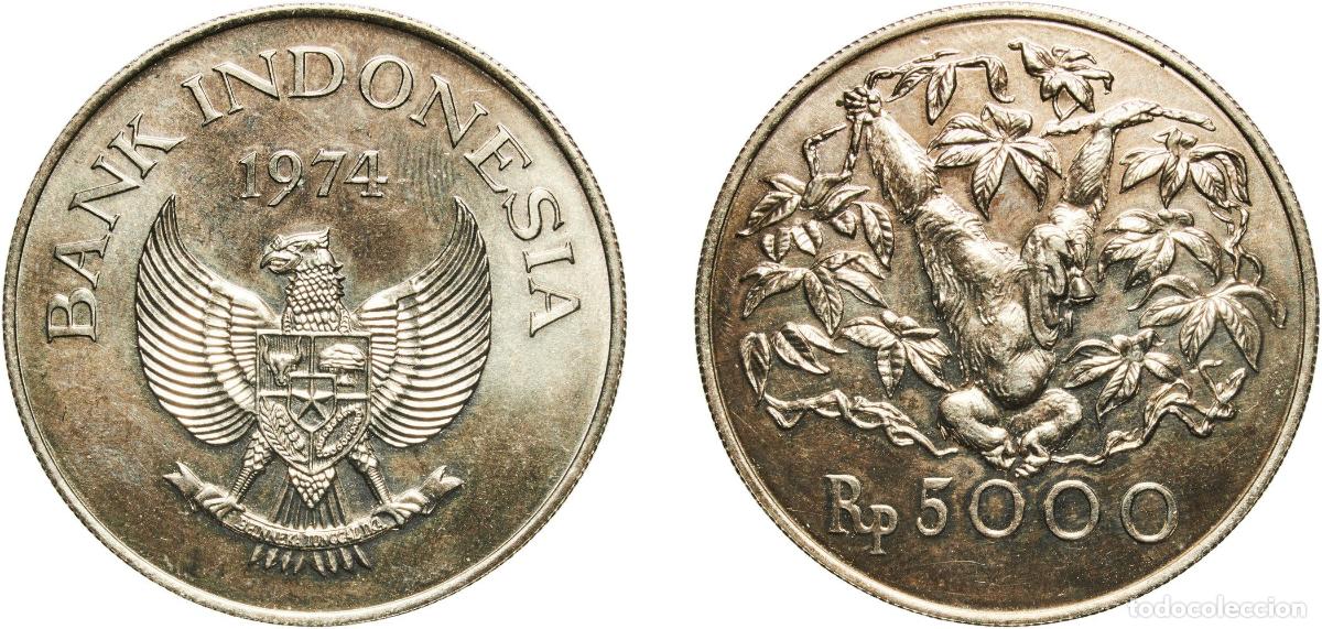 Material numism&aacute;tico: Indonesia Republic 1974 5000 Rupiah (Orangutan) Silver (.925) Royal Mint (17000) 32g UNC KM 40a Sc