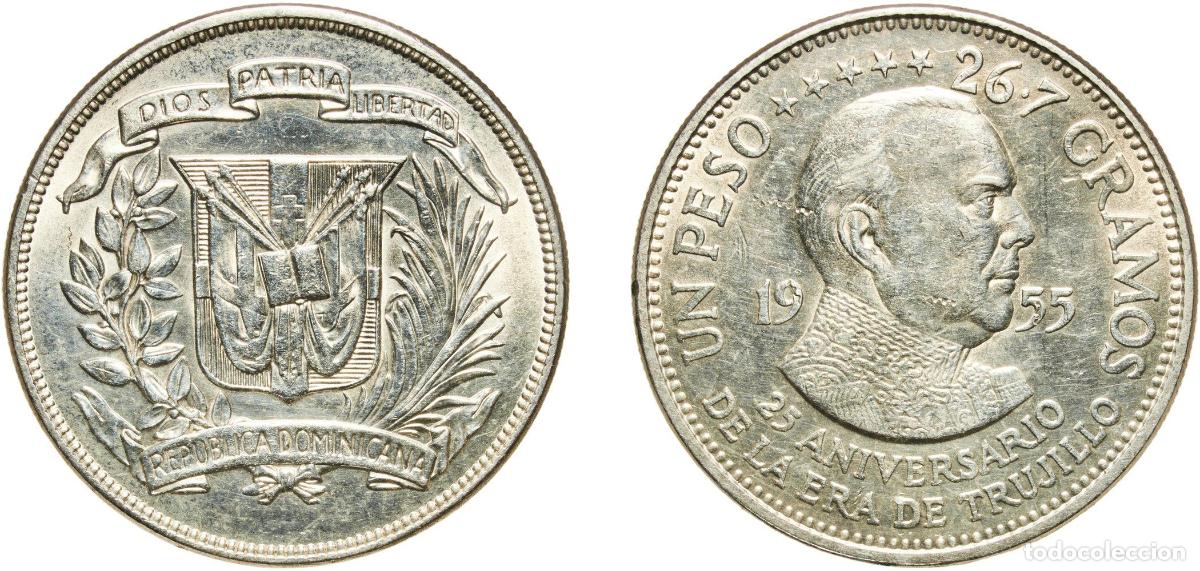 Material numism&aacute;tico: Dominican Republic Third Republic 1955 1 Peso (Annivesary of The Trujillo Era) Silver (.900) (Coppe